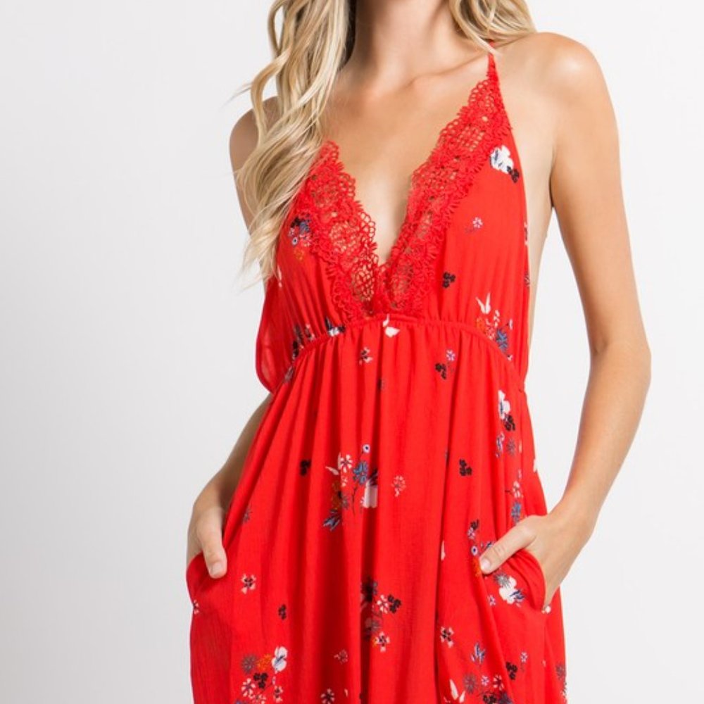 NWT Red Floral Maxi Dress - Picture 2 of 13